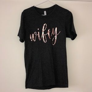 Grey Wifey T shirt with rose gold lettering
